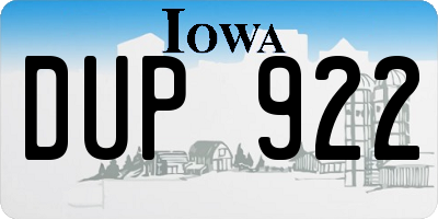 IA license plate DUP922