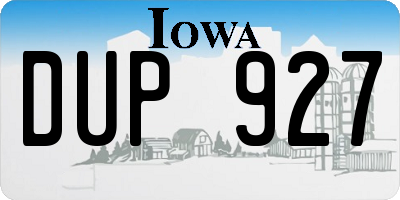 IA license plate DUP927
