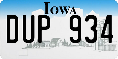 IA license plate DUP934