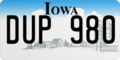 IA license plate DUP980