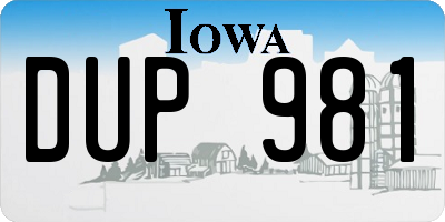 IA license plate DUP981