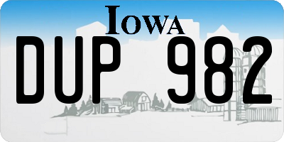 IA license plate DUP982