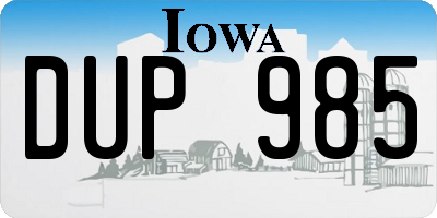 IA license plate DUP985