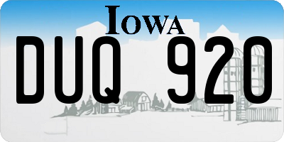 IA license plate DUQ920