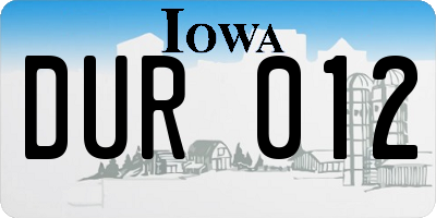 IA license plate DUR012