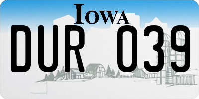 IA license plate DUR039