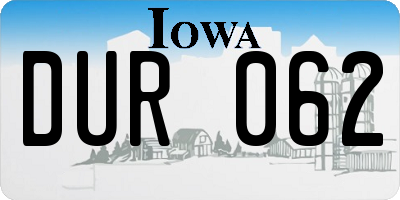 IA license plate DUR062