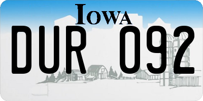 IA license plate DUR092