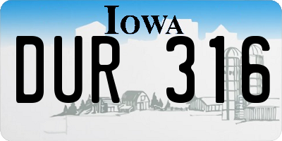 IA license plate DUR316