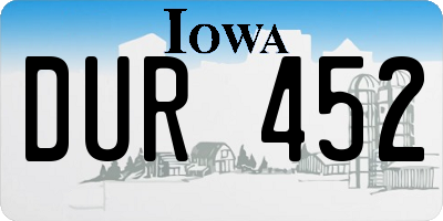 IA license plate DUR452