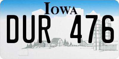 IA license plate DUR476