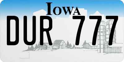 IA license plate DUR777