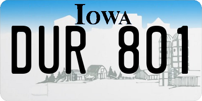 IA license plate DUR801