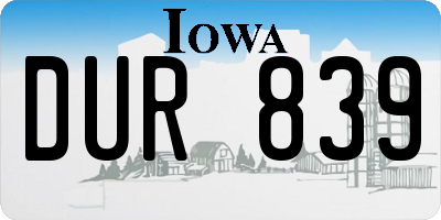 IA license plate DUR839