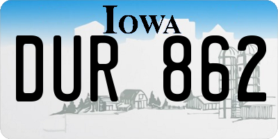 IA license plate DUR862