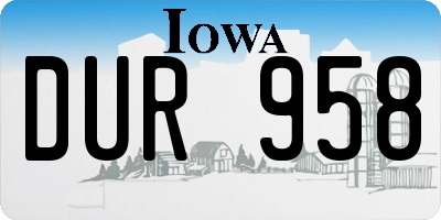 IA license plate DUR958