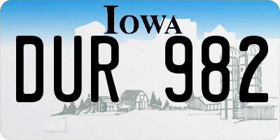 IA license plate DUR982