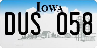IA license plate DUS058