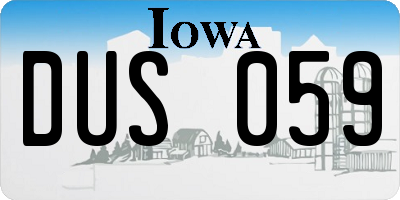 IA license plate DUS059