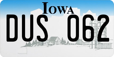 IA license plate DUS062