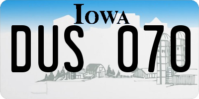 IA license plate DUS070