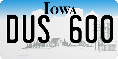 IA license plate DUS600