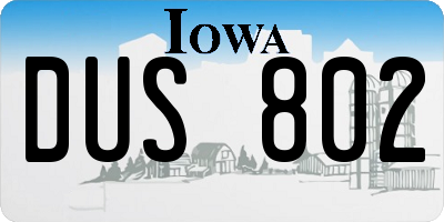 IA license plate DUS802