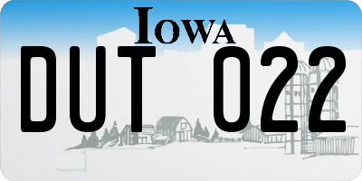 IA license plate DUT022