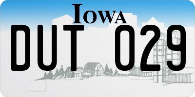 IA license plate DUT029