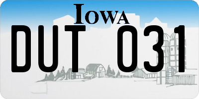 IA license plate DUT031