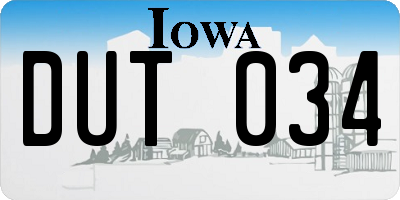 IA license plate DUT034
