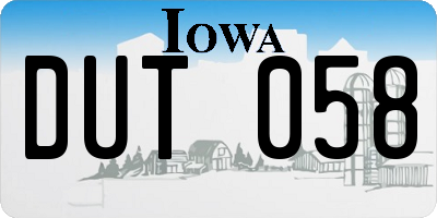 IA license plate DUT058