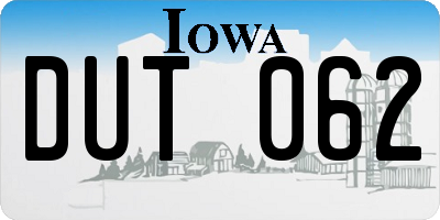 IA license plate DUT062