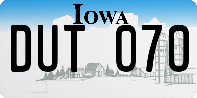 IA license plate DUT070