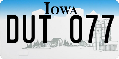 IA license plate DUT077
