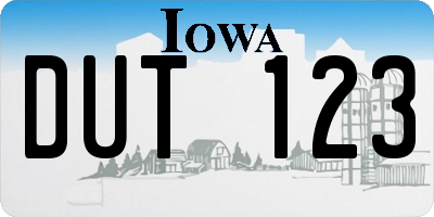 IA license plate DUT123