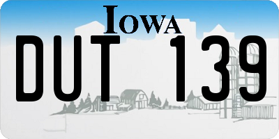 IA license plate DUT139