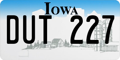 IA license plate DUT227