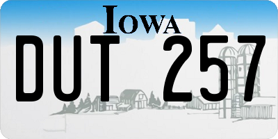 IA license plate DUT257