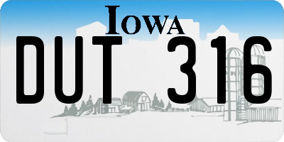 IA license plate DUT316