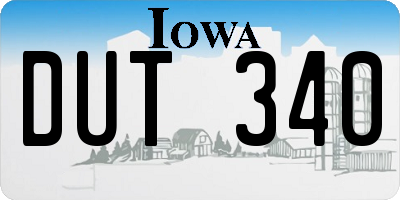 IA license plate DUT340