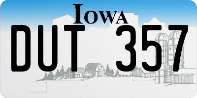 IA license plate DUT357