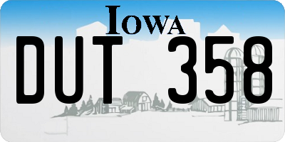 IA license plate DUT358