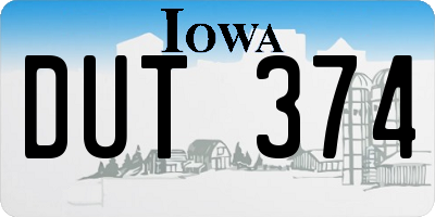 IA license plate DUT374