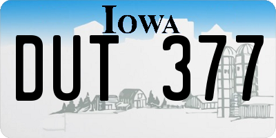 IA license plate DUT377