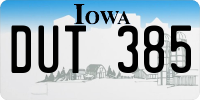 IA license plate DUT385