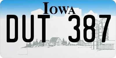 IA license plate DUT387