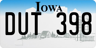 IA license plate DUT398