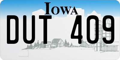 IA license plate DUT409