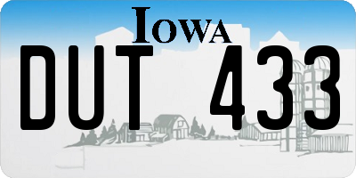 IA license plate DUT433